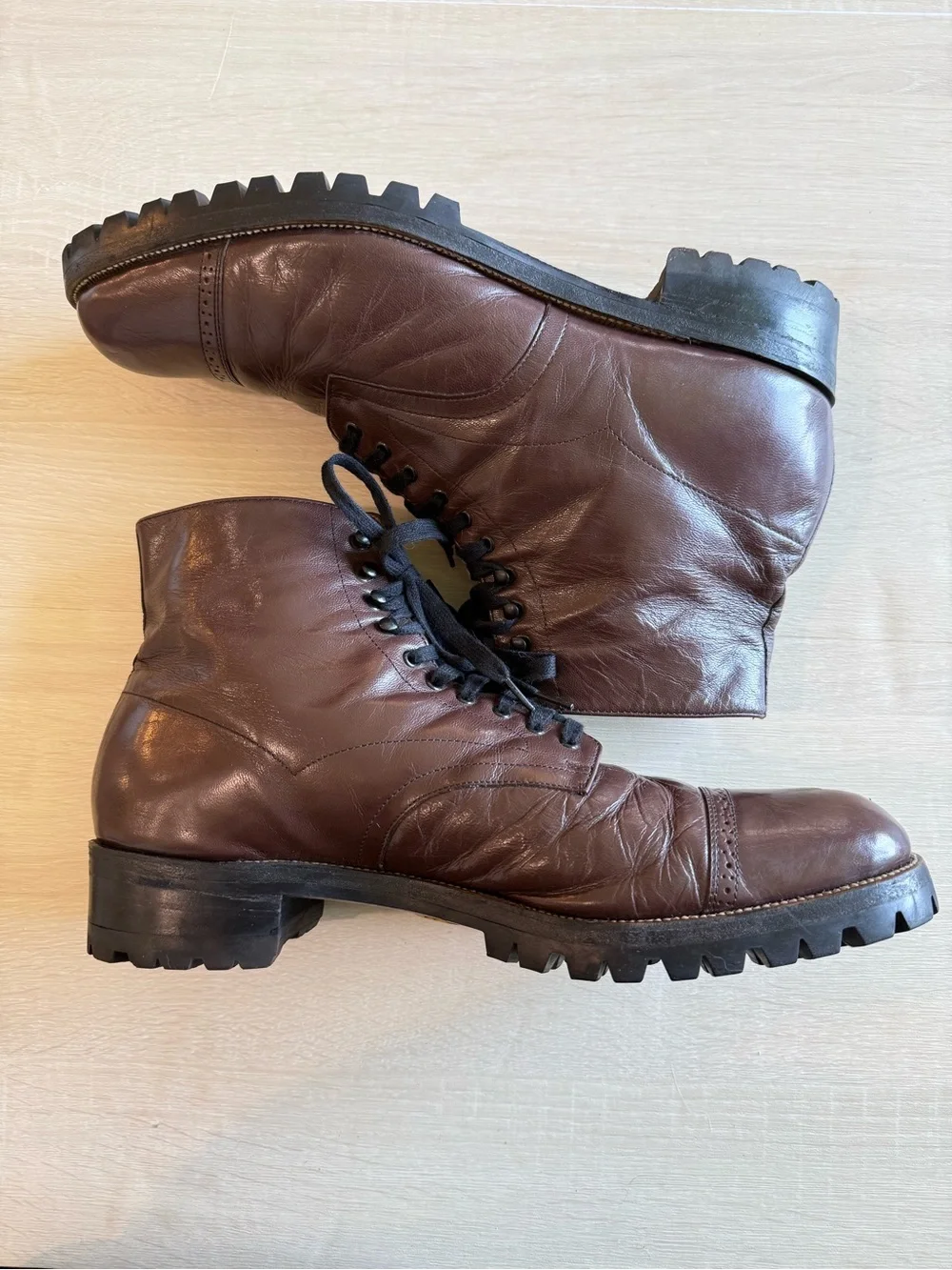 Stacy Adams Men’s Brown Leather Cap Toe Lace Up Ankle Boots Vibram Sole Size 12